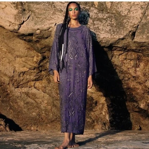 NWT Zara Beaded Tunic Kaftan Maxi Dress size M-L - Picture 2 of 11